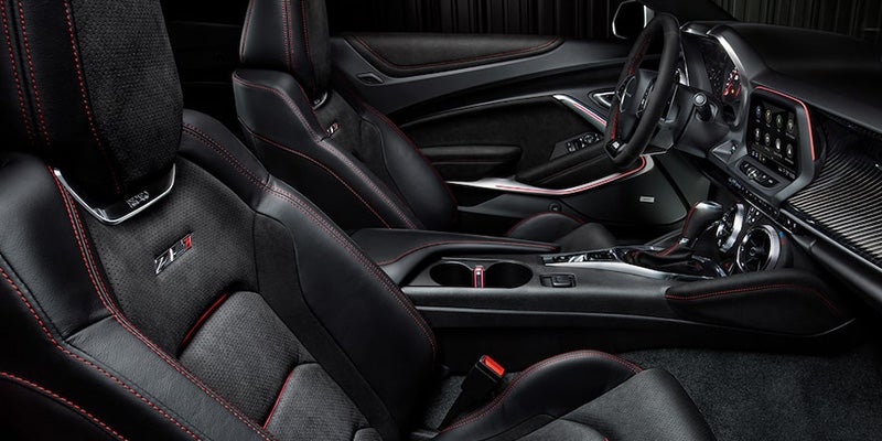 Inside look at black leather Trim of a 2024 Chevy Camaro