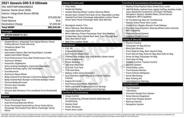 2021 Genesis G90 5.0 Ultimate