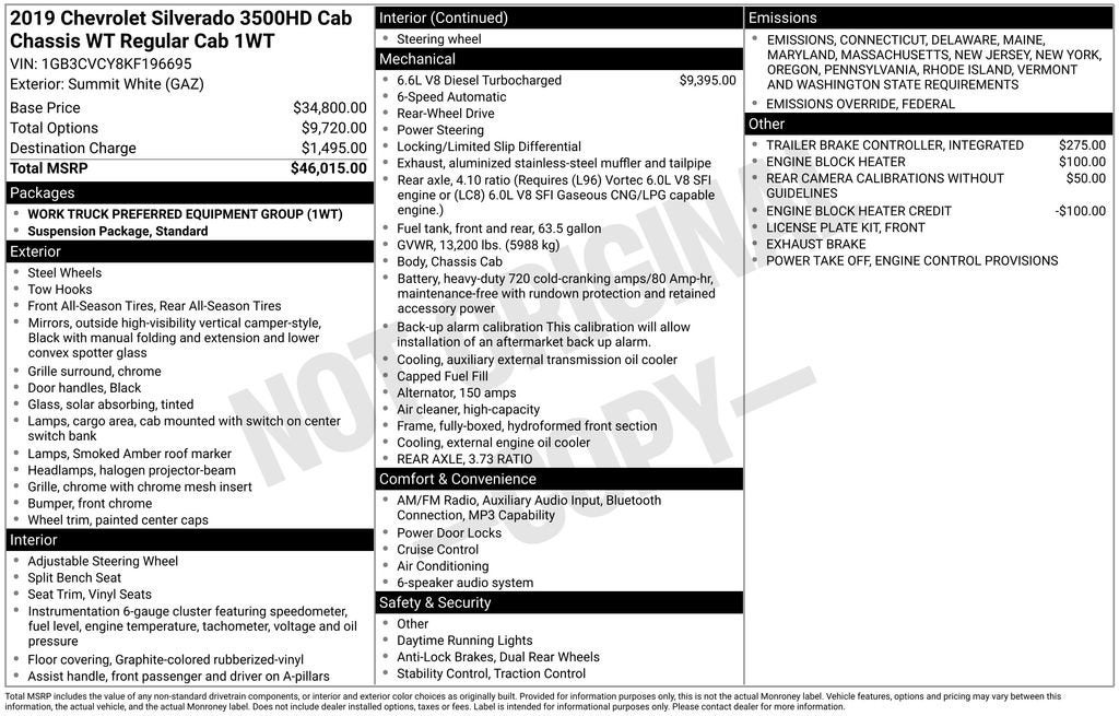 2019 Chevrolet Silverado 3500 HD Chassis Cab WT